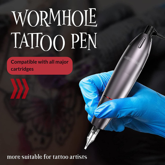 Tattoo Pen Kit Wormhole Cartridge Tattoo Kit for Beginners Rotary Tattoo Machine Pen Professional Complete Tattoo Kit(WTK081) (Red)